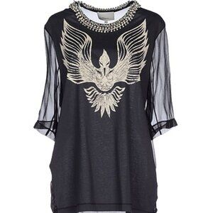 3.1 Phillip Lim Embellished Jeweled Rhinestone Wings Cotton Top Blouse T-shirt